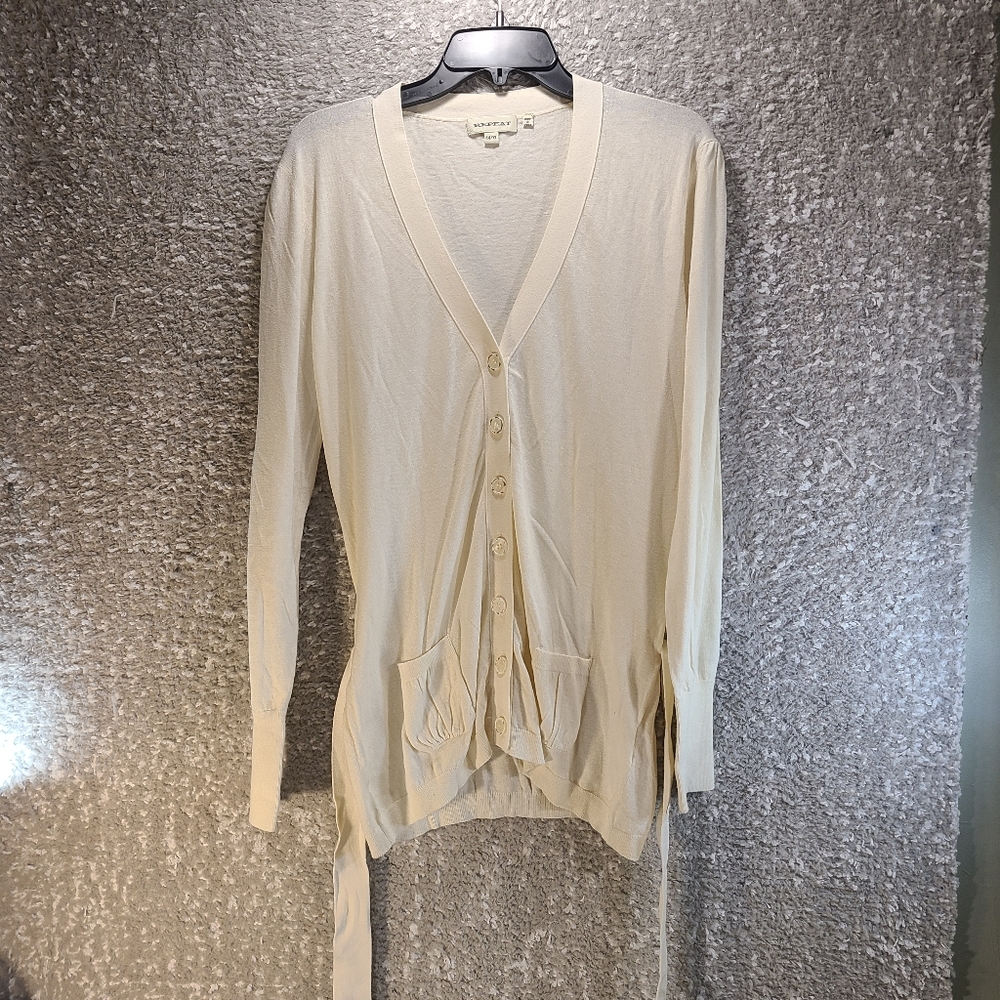 Repeat Beige V-Neck Cardigan Button Up Cotton Silk Sweater Tan Size 44, Xl